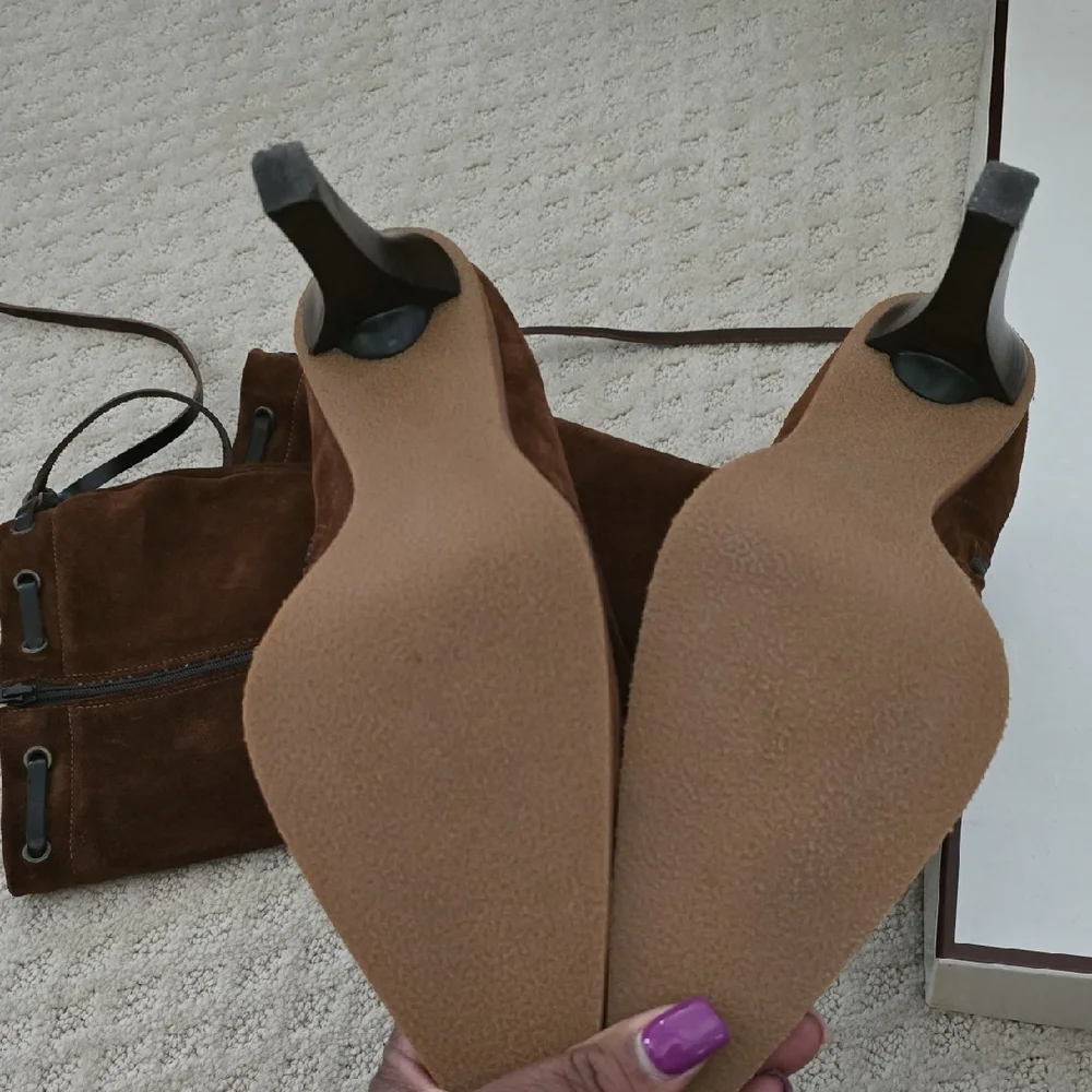 Coach Brown Heeled Boots with Suede Finish - Picture 5 of 8